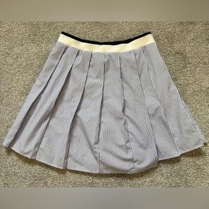 JW Anderson x Uniqlo White Navy Pleated Striped Knee Skirt Lined Side Zip Size M